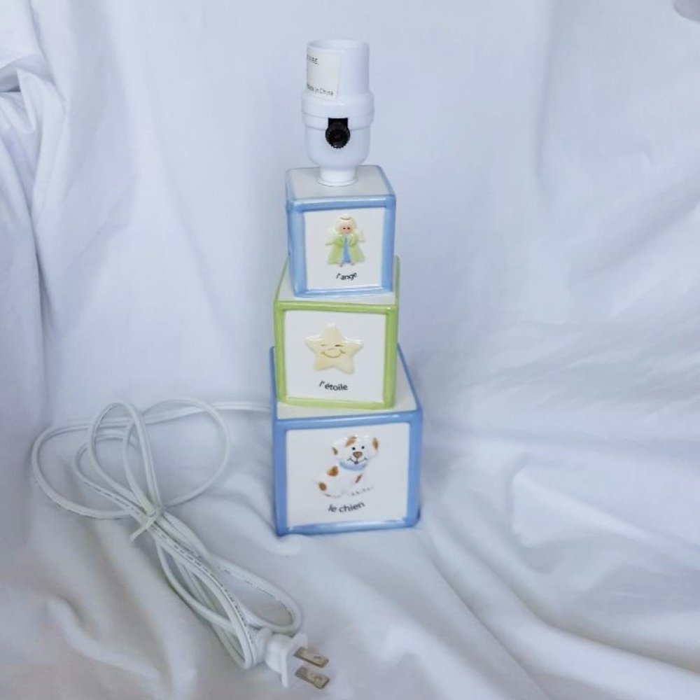 French Baby Block Lamp Francais Blue White Green